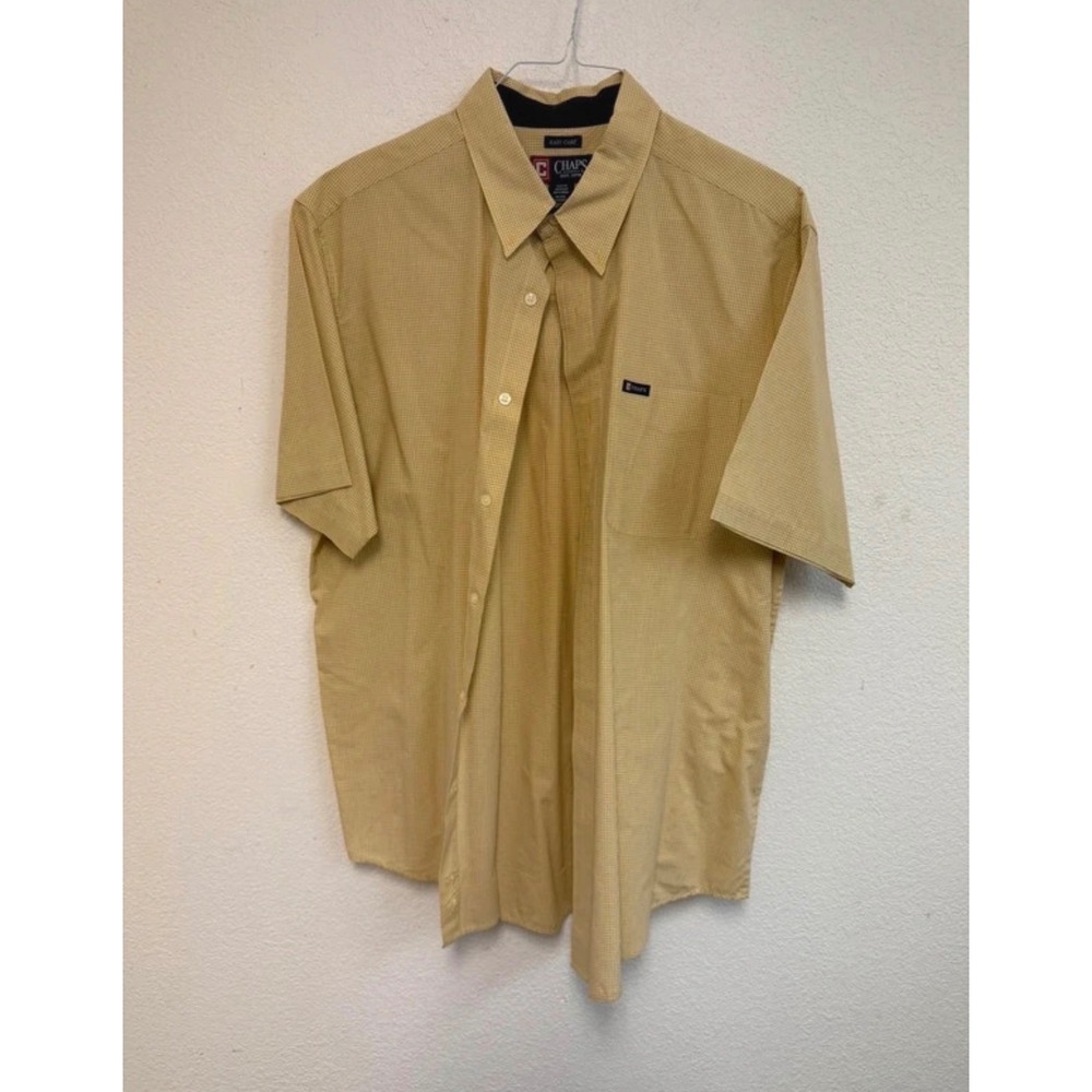 Chaps Men's XL Yellow Micro Check Easy Care Short Sleeve Button Up Shirt